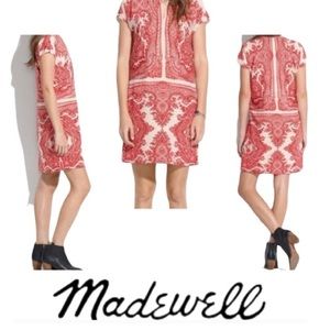 Madewell Red Cream 100% Silk Tunic Shift Dress